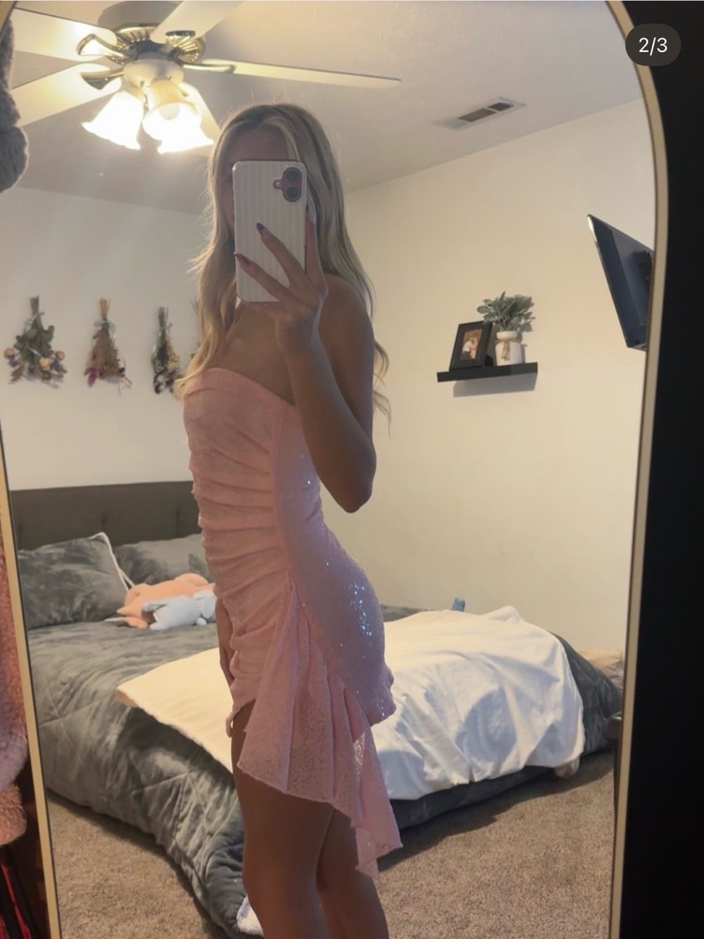 Lucy in the Sky Strapless Pink Sequin Mini Dress - Picture 2 of 2